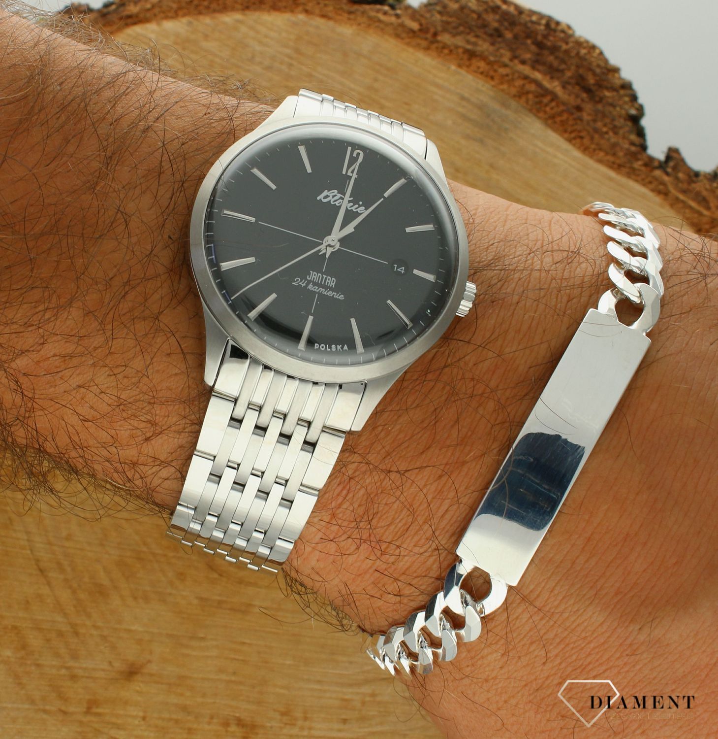 Polski zegarek automatyczny męski Błonie Jantar Noc⌚ Grawer na zegarku gratis 🔝 Męski zegarek na bransolecie klasyk🎁Prezent na Walentynki ❤️Prezent na Święta🤗 Największy wybór polskich zegarków w sklepie zegarki-diament.p.jpg